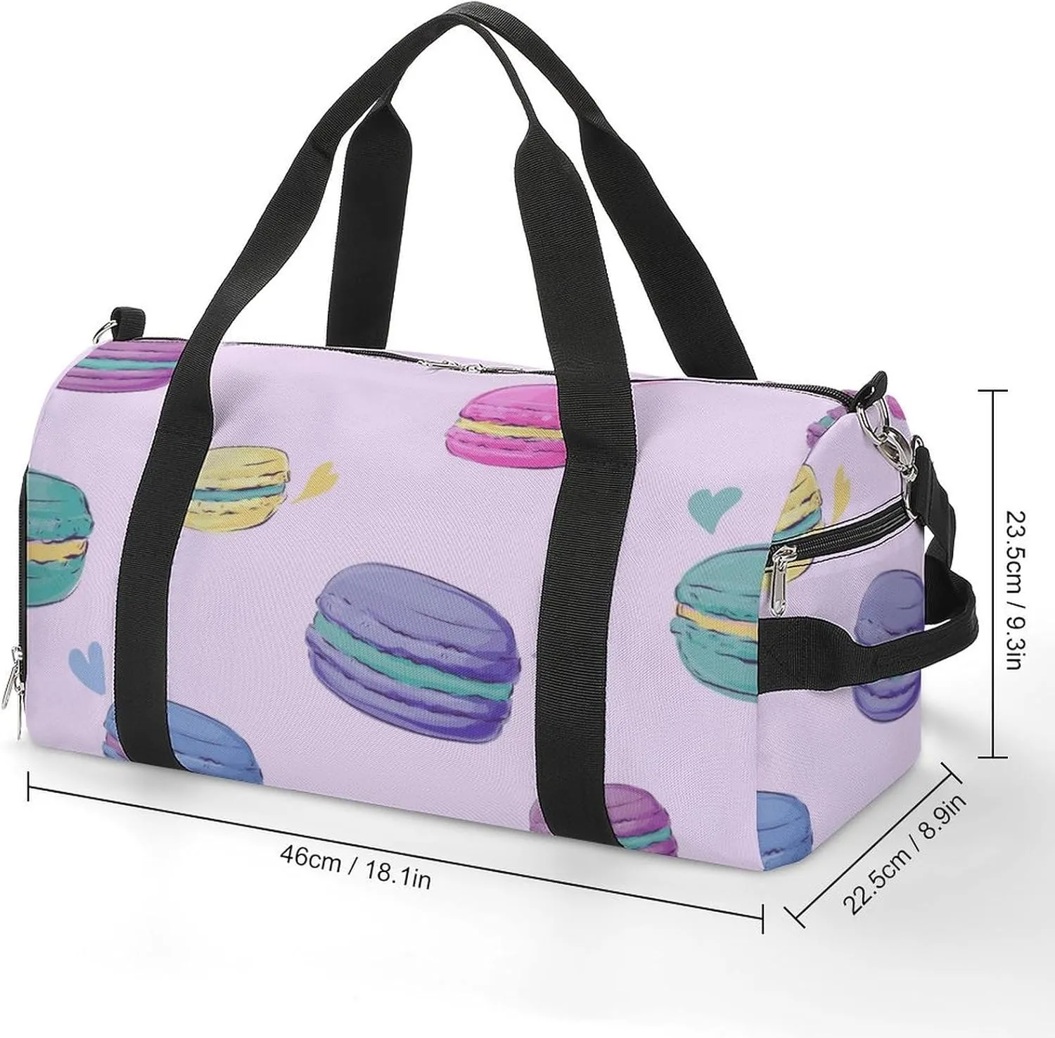 Sweets of Macaron Fitness Large Gym Bag for Unisex with Shoe Compartment & Wet Pocket