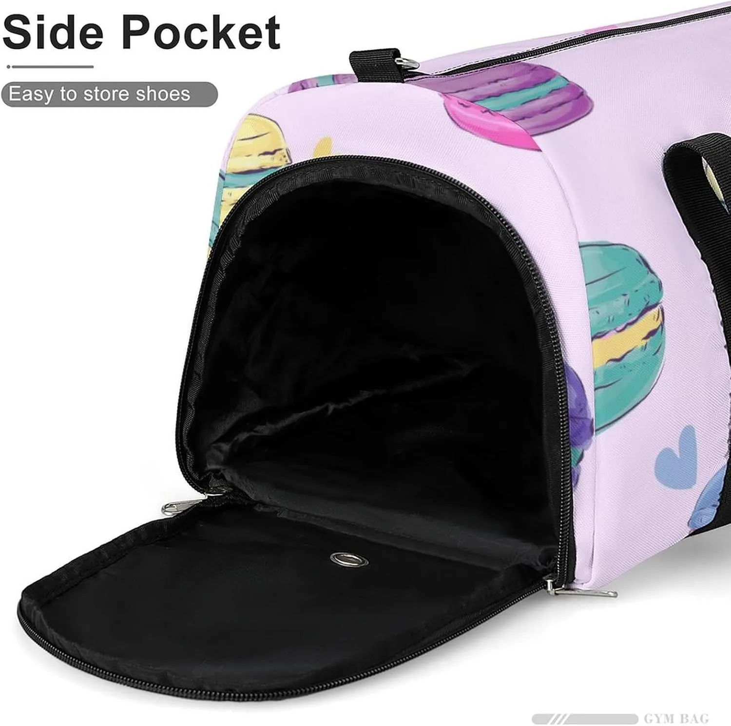 Sweets of Macaron Fitness Large Gym Bag for Unisex with Shoe Compartment & Wet Pocket