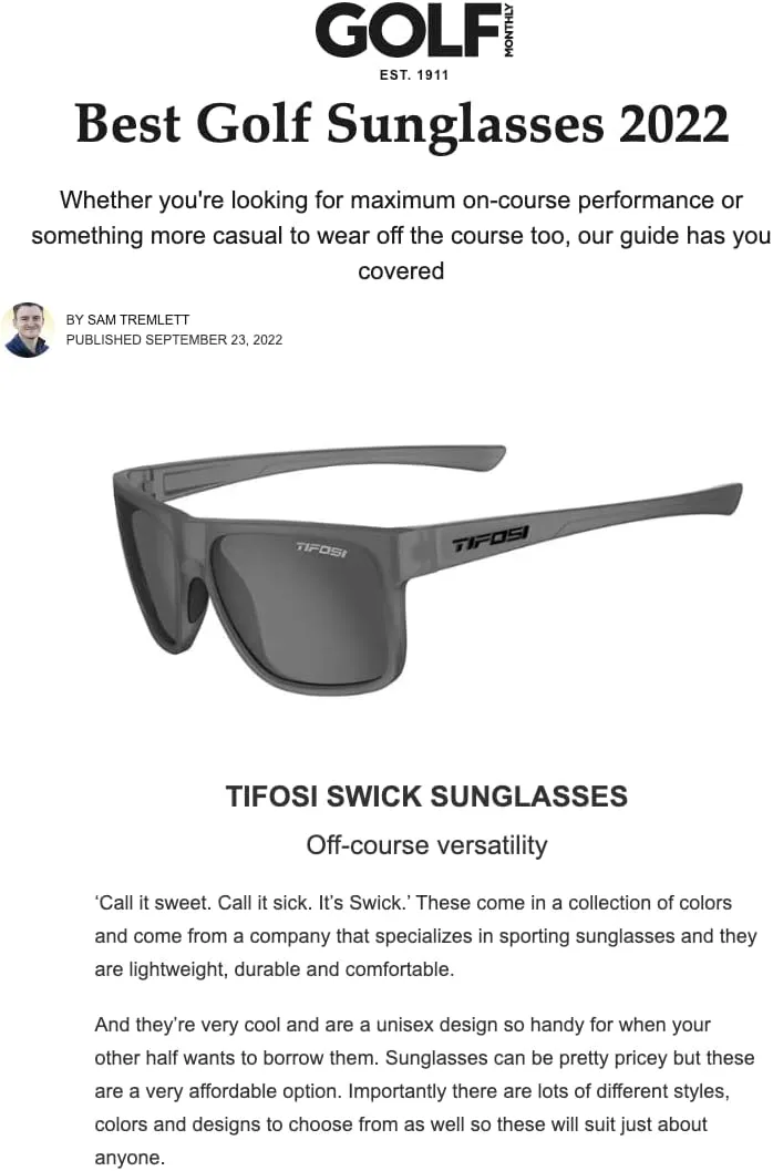 Swick Sport Sunglasses - Ideal For Cycling, Golf, Hiking, Pickleball, Running, Tennis and Great Lifestyle Look