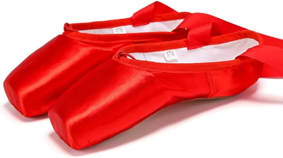 TangDao Girl's Professional Canvas Ballet Dance Toe Shoes Professional Satin Pink Ballet Pointe Ballet Flats Shoes with Ribbons