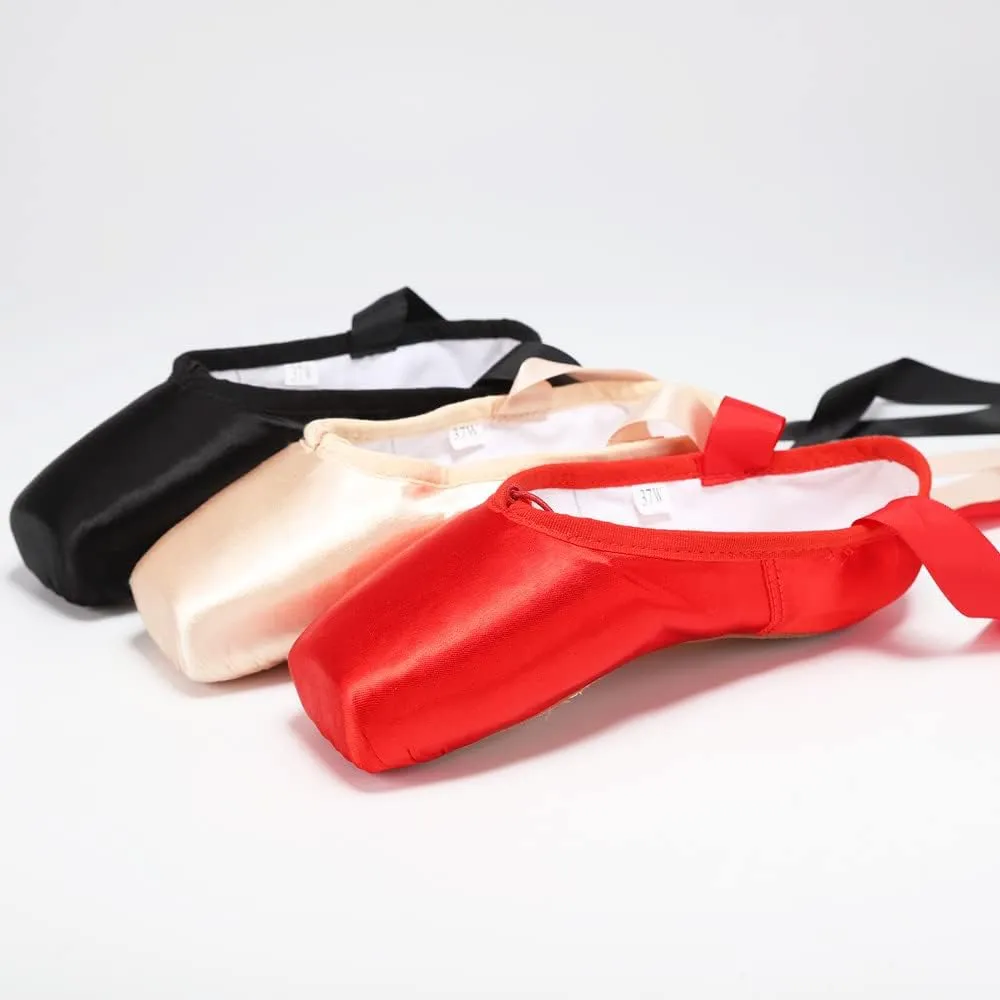 TangDao Girl's Professional Canvas Ballet Dance Toe Shoes Professional Satin Pink Ballet Pointe Ballet Flats Shoes with Ribbons