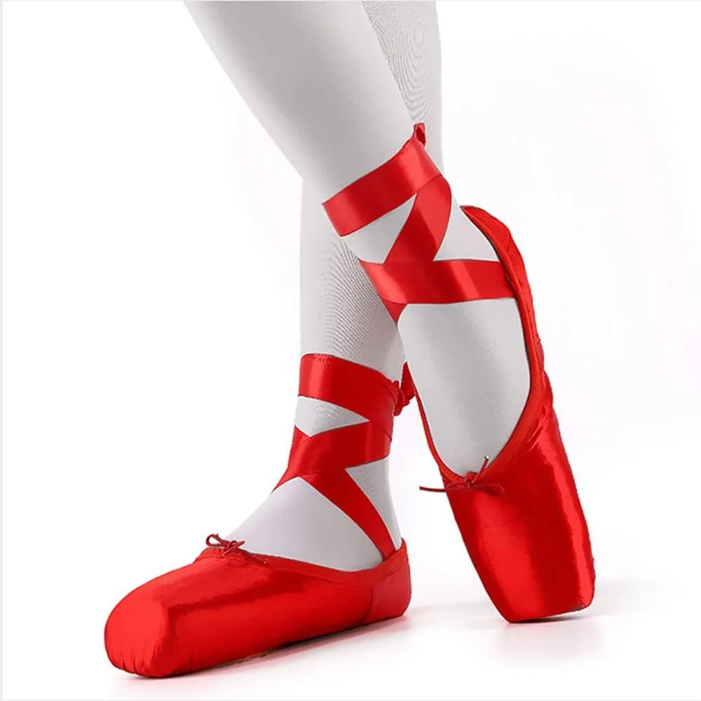 TangDao Girl's Professional Canvas Ballet Dance Toe Shoes Professional Satin Pink Ballet Pointe Ballet Flats Shoes with Ribbons