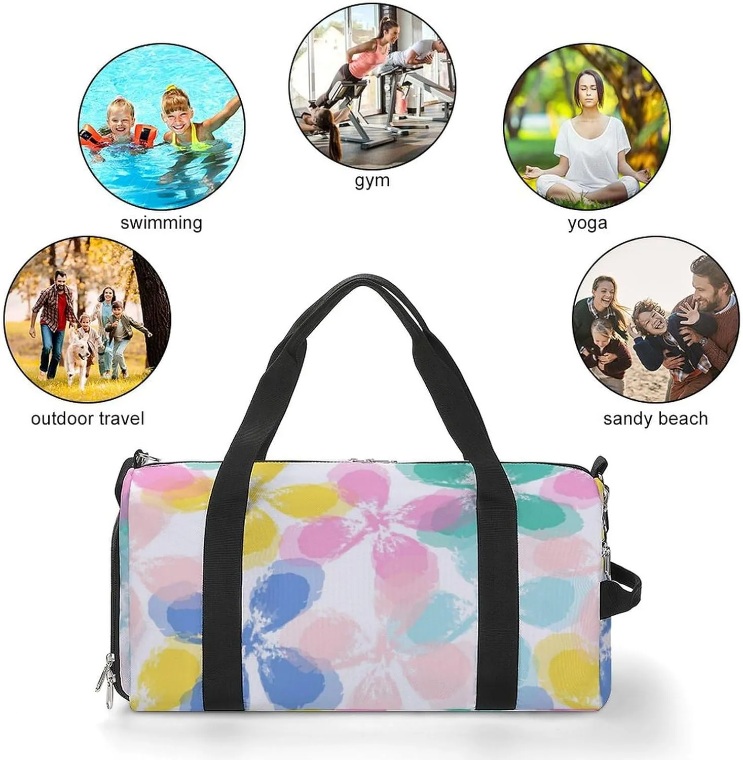 Tie Dye Leaf And Flower Fitness Large Gym Bag for Unisex with Shoe Compartment & Wet Pocket