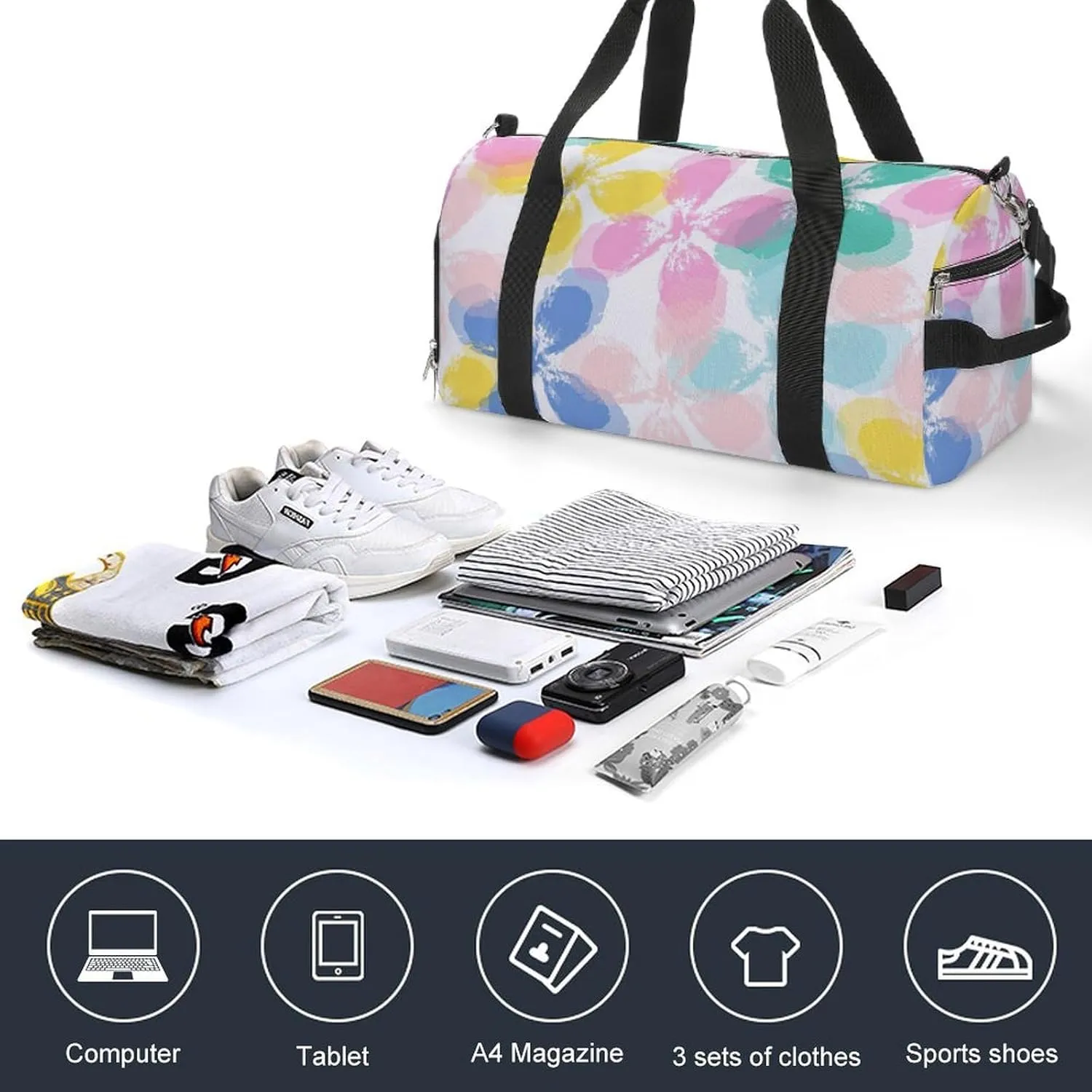 Tie Dye Leaf And Flower Fitness Large Gym Bag for Unisex with Shoe Compartment & Wet Pocket