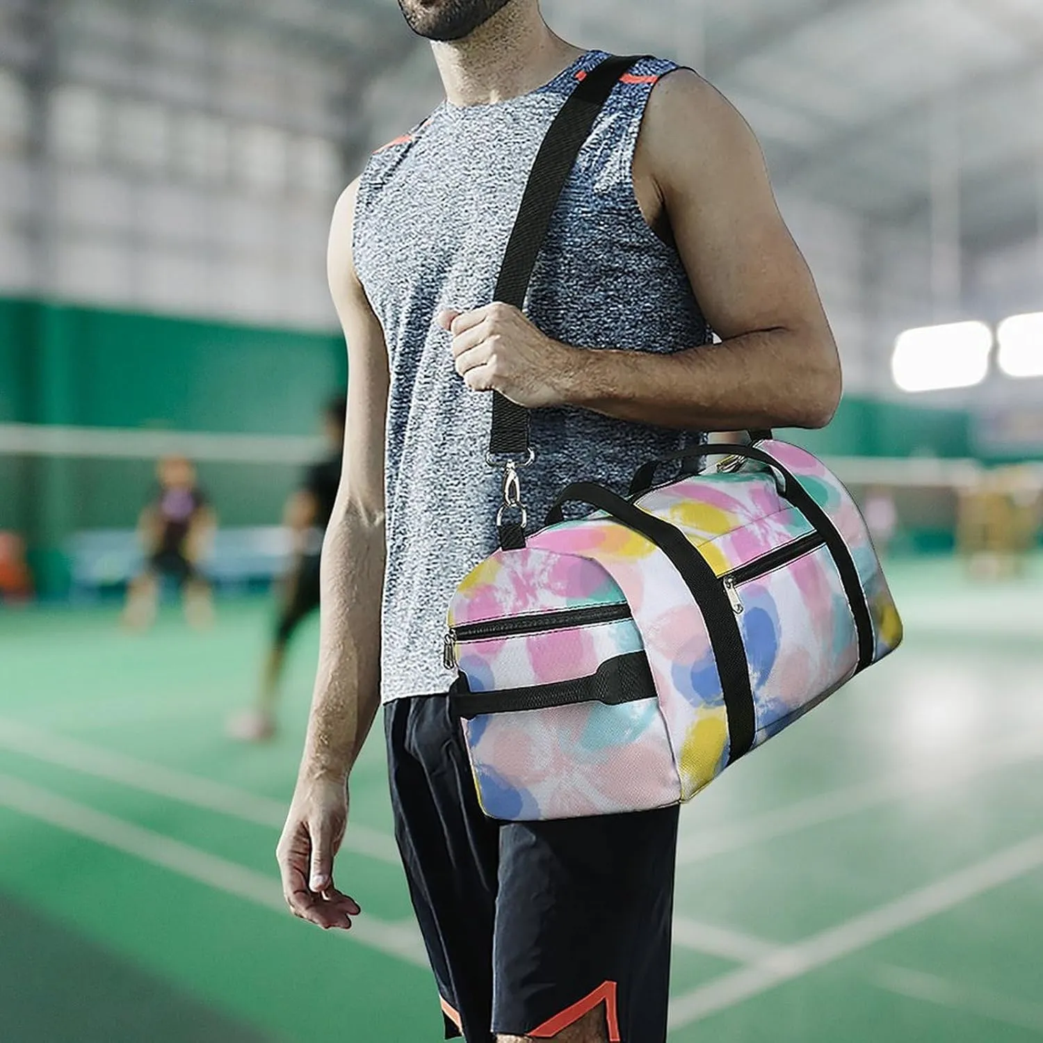 Tie Dye Leaf And Flower Fitness Large Gym Bag for Unisex with Shoe Compartment & Wet Pocket