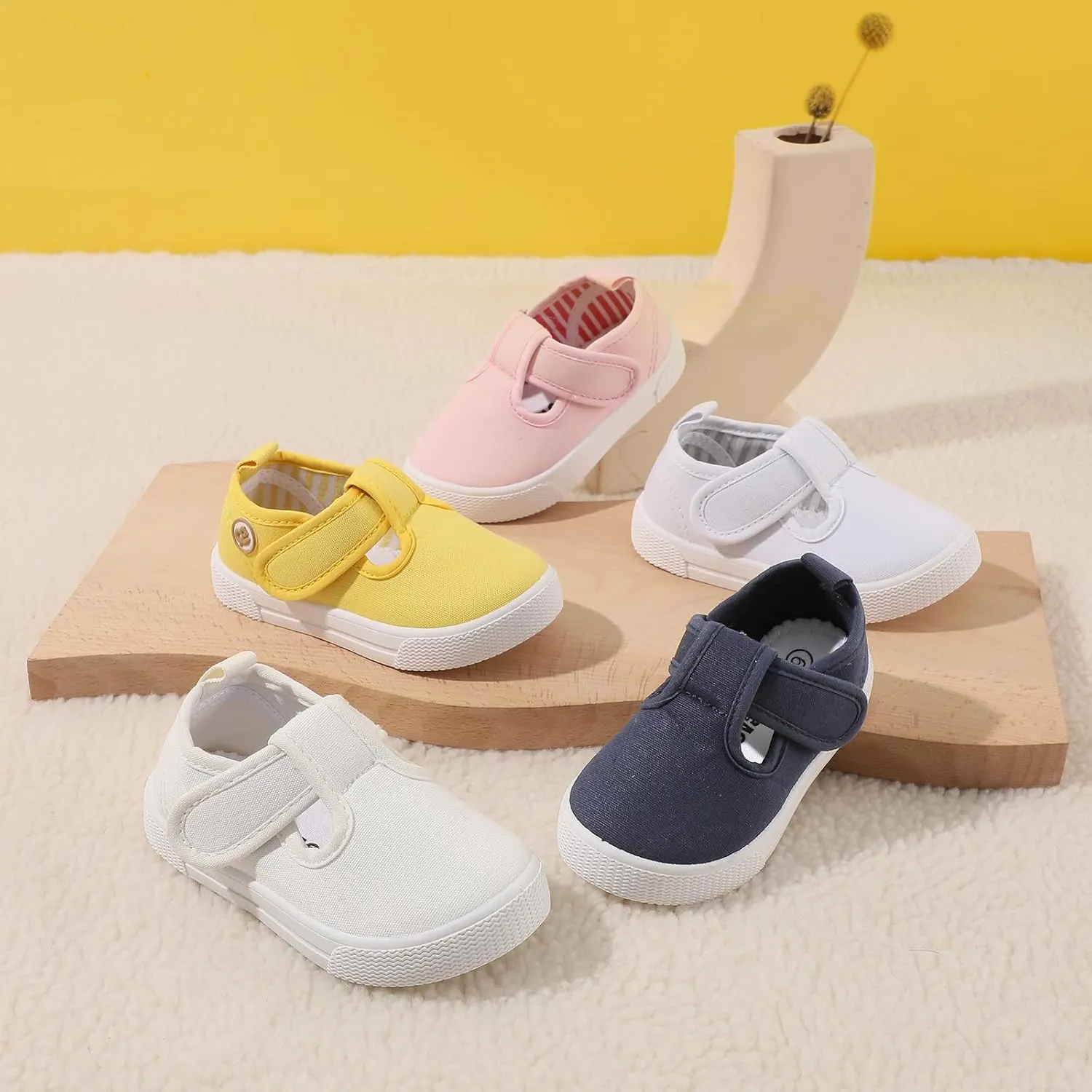 Toddler Girls T-Strap Canvas Sneakers for Little Kids Classical Comfortable Mary Jane Canvas Flats, Non-Slip Casual Canvas Sneaker for Girls