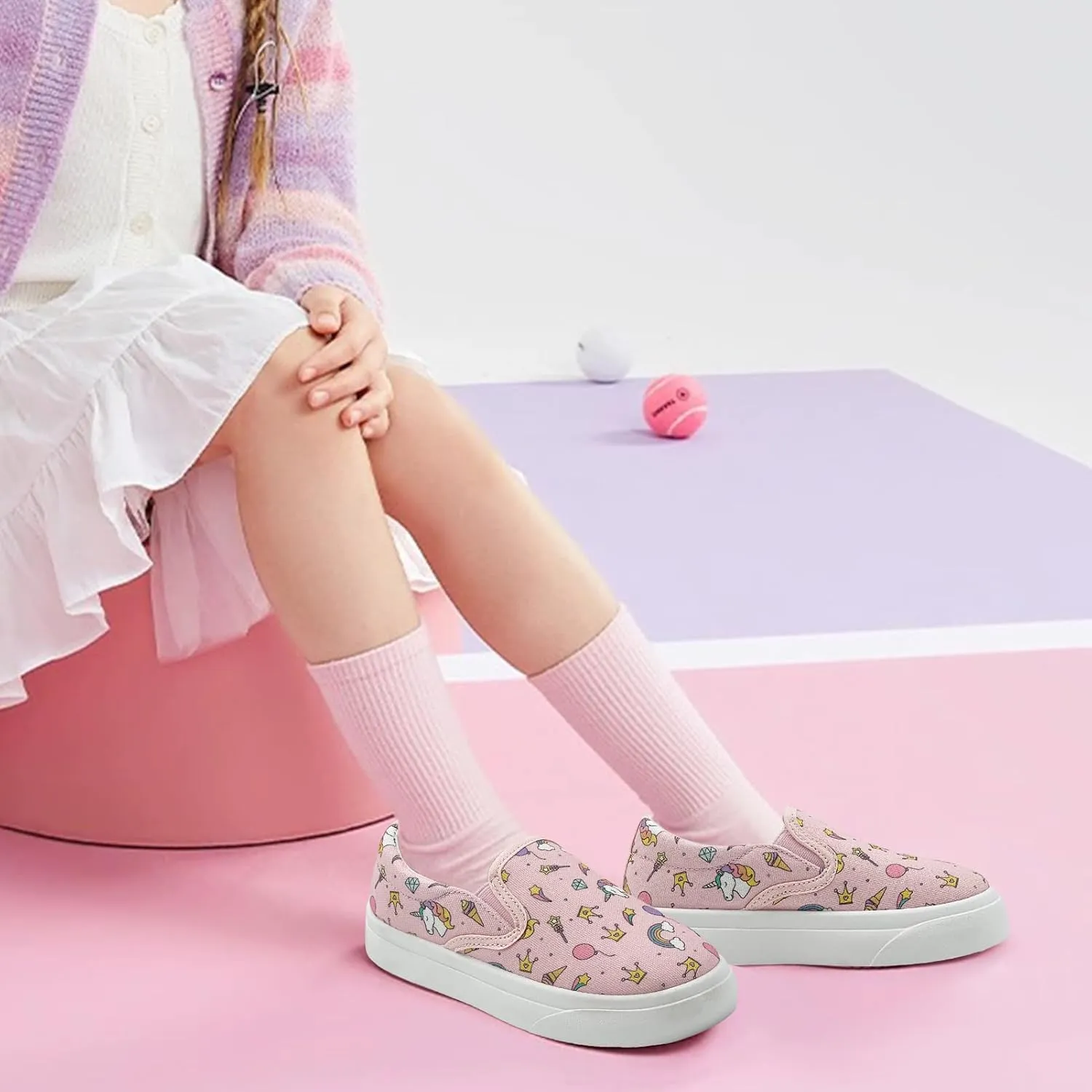 Toddler Shoes for Girls Boys Slip On Canvas Sneakers Lightweight Breathable Cartoon Low Top Kids Casual Walking Shoes