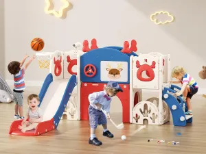 Toddler Slide, 11 in 1 Toddler Playset - Upgrade with Kids Slide, Drawing Board, Golf Set, Basketball Hoop and Storage Space for Age 1-3, Indoor and Outdoor Playground
