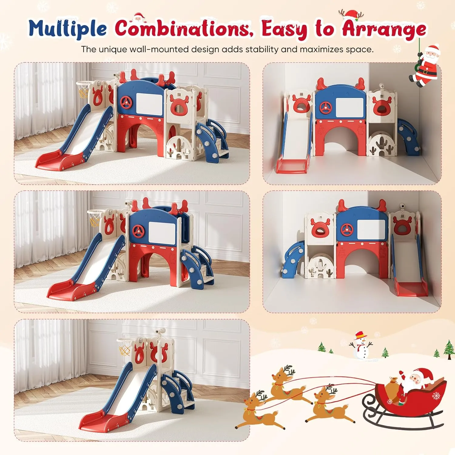 Toddler Slide, 11 in 1 Toddler Playset - Upgrade with Kids Slide, Drawing Board, Golf Set, Basketball Hoop and Storage Space for Age 1-3, Indoor and Outdoor Playground