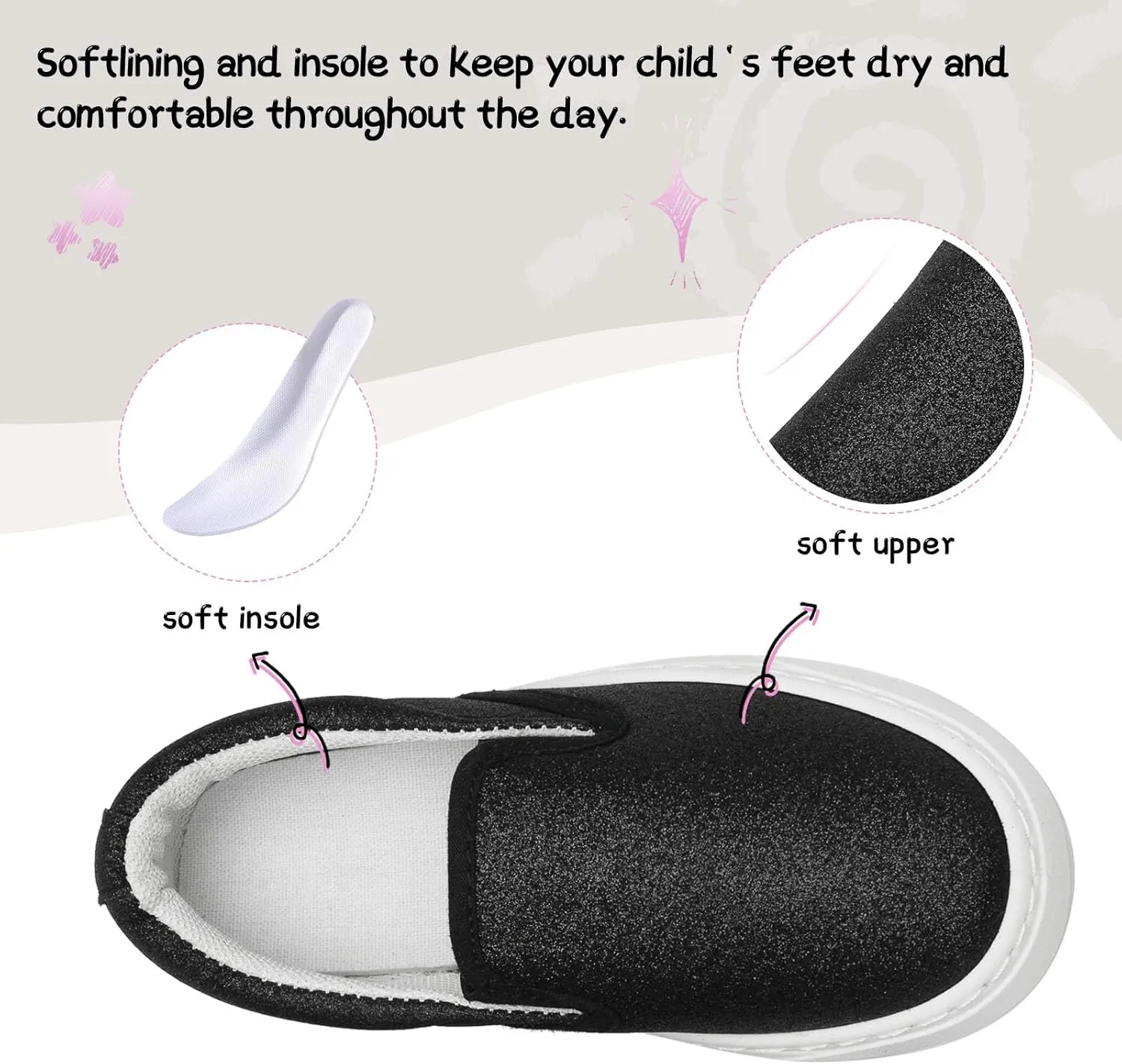 Toddler Sneakers for Girls Boys Low Top Slip On Kids Canvas Casual Shoes Comfortable Walking Sequins Glitter Shoes