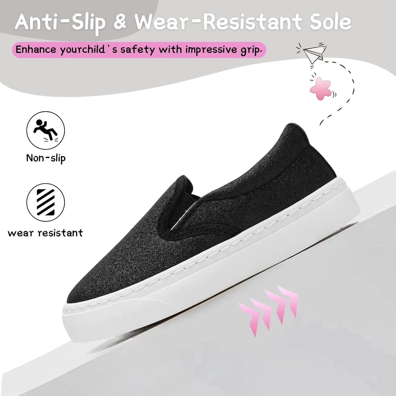 Toddler Sneakers for Girls Boys Low Top Slip On Kids Canvas Casual Shoes Comfortable Walking Sequins Glitter Shoes