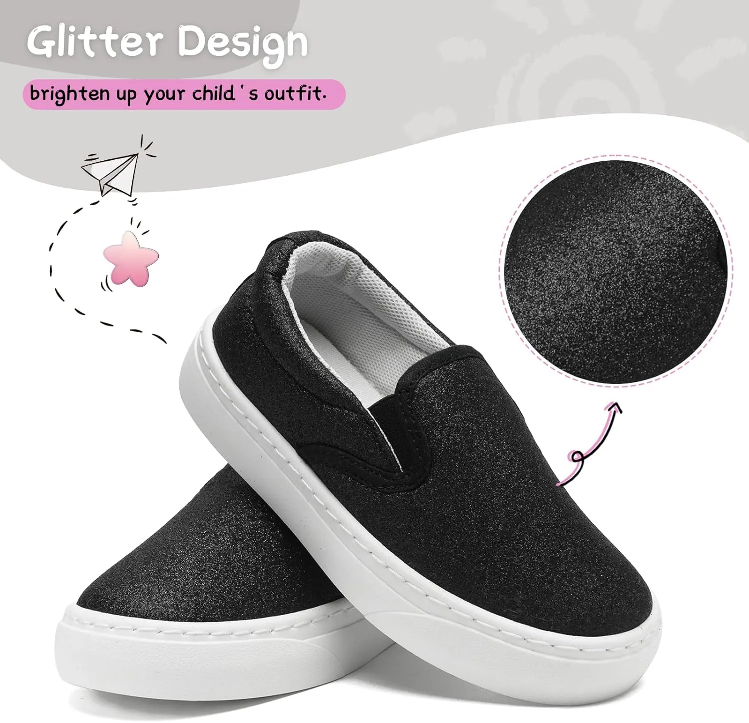 Toddler Sneakers for Girls Boys Low Top Slip On Kids Canvas Casual Shoes Comfortable Walking Sequins Glitter Shoes