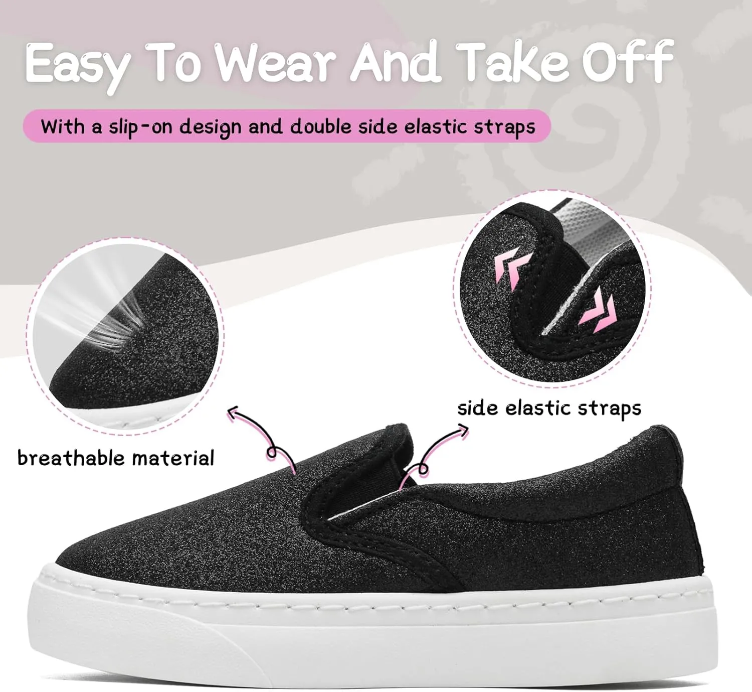 Toddler Sneakers for Girls Boys Low Top Slip On Kids Canvas Casual Shoes Comfortable Walking Sequins Glitter Shoes