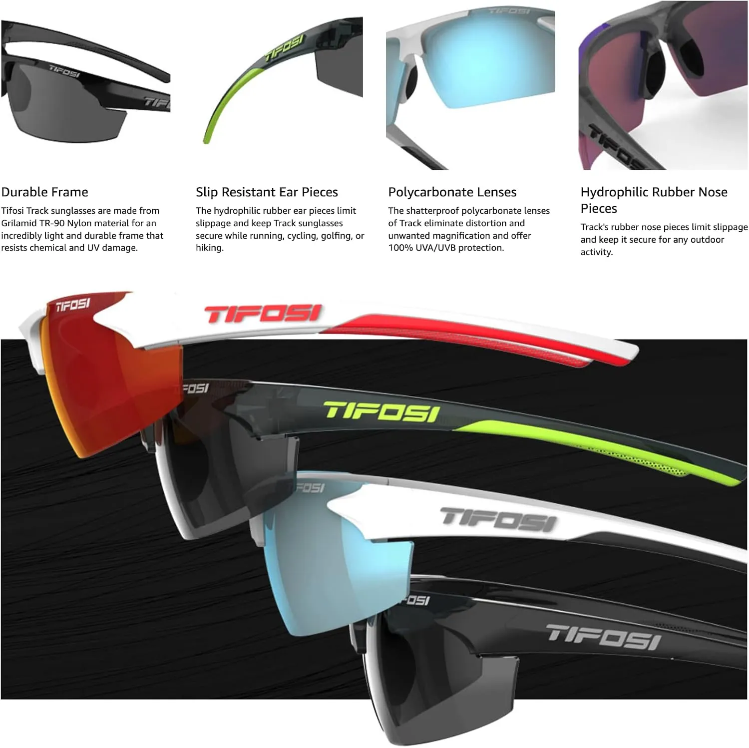 Track Sport Men & Women Sunglasses - Ideal For Baseball, Golf, Pickleball, Running and Tennis - Unisex Glasses