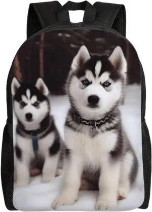 Travel Backpack for Women Men Lightweight 17 inch Laptop Bag Adorable Huskies Backpack Casual Daypack