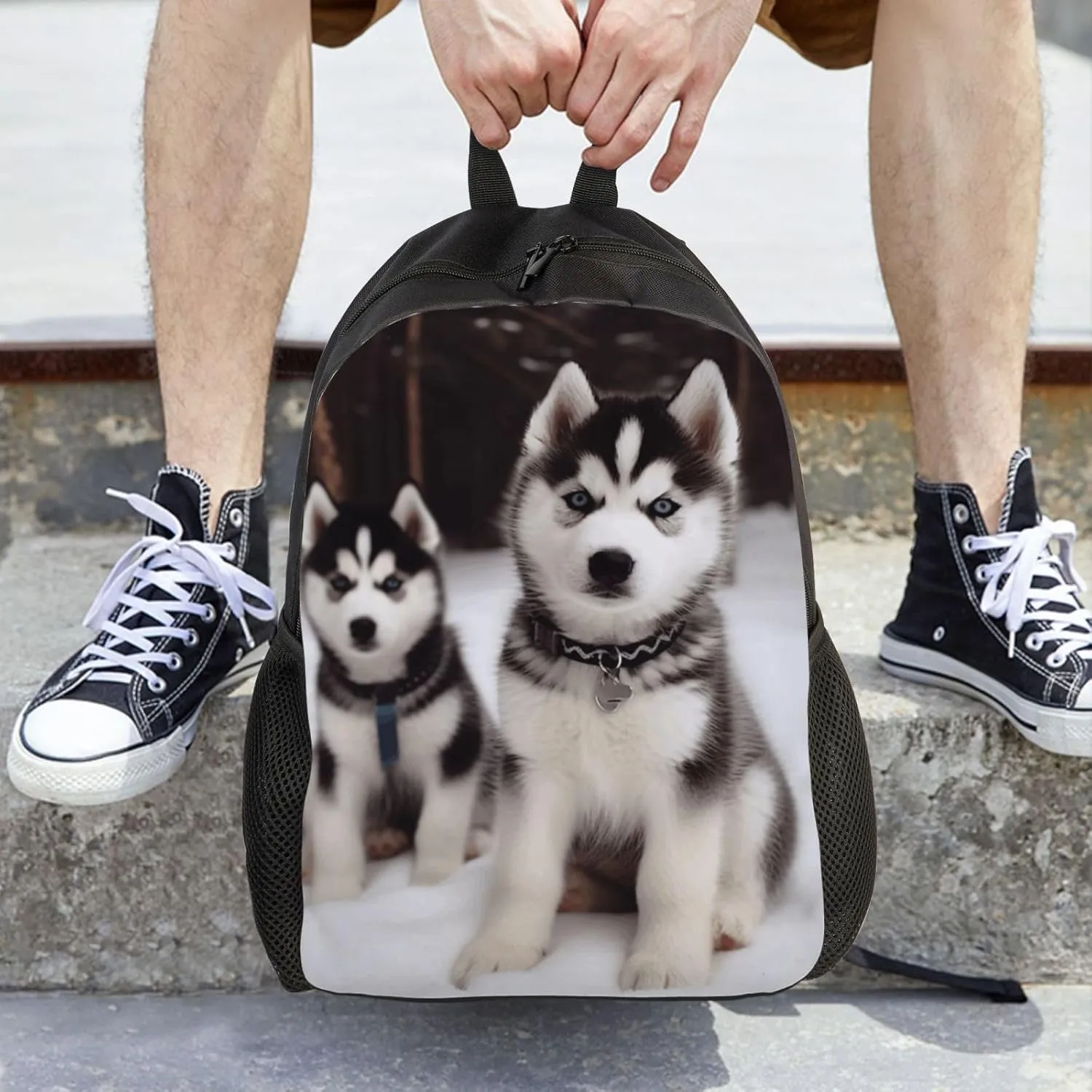 Travel Backpack for Women Men Lightweight 17 inch Laptop Bag Adorable Huskies Backpack Casual Daypack