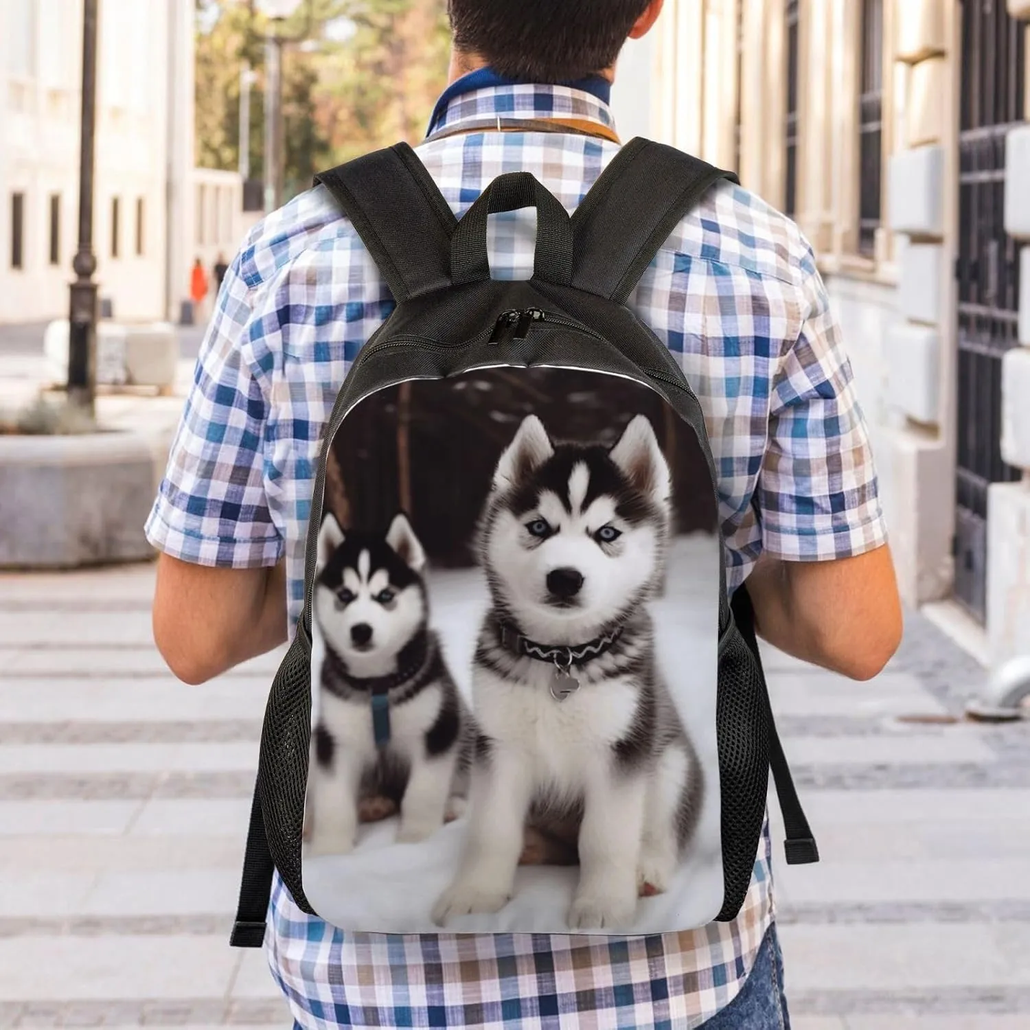 Travel Backpack for Women Men Lightweight 17 inch Laptop Bag Adorable Huskies Backpack Casual Daypack