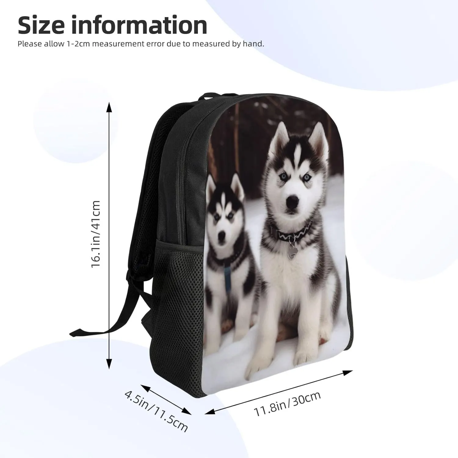 Travel Backpack for Women Men Lightweight 17 inch Laptop Bag Adorable Huskies Backpack Casual Daypack