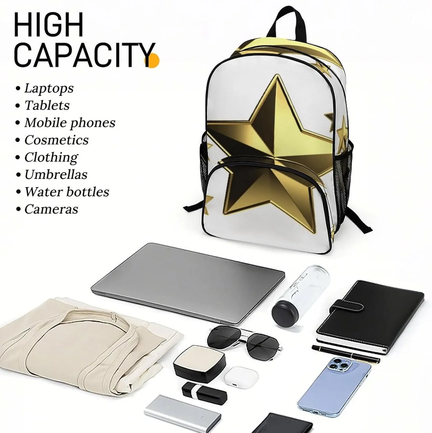 Travel Backpack for Women Men Lightweight 17 Inch Laptop Bag Gold Star Backpack Casual Daypack