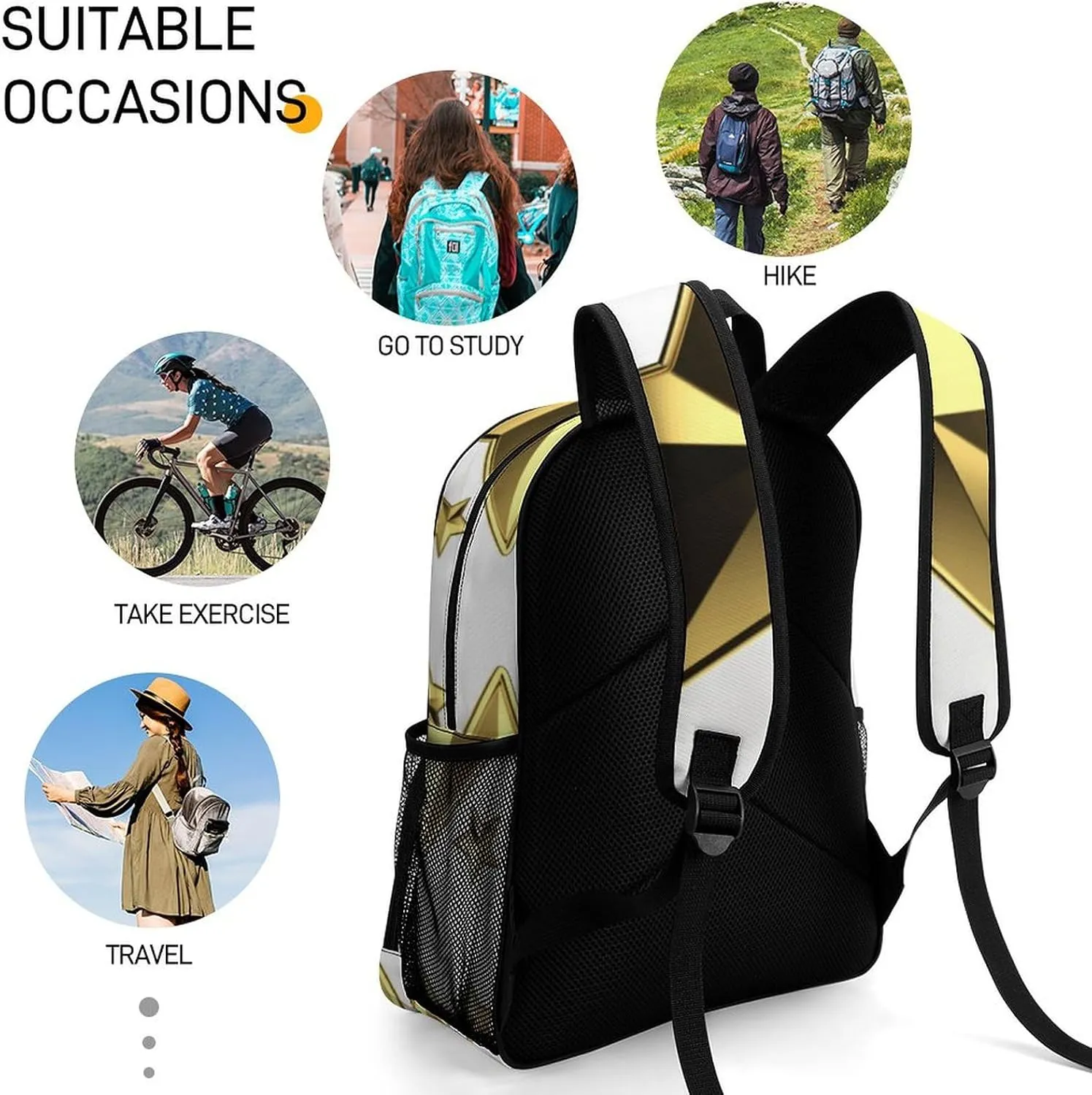 Travel Backpack for Women Men Lightweight 17 Inch Laptop Bag Gold Star Backpack Casual Daypack