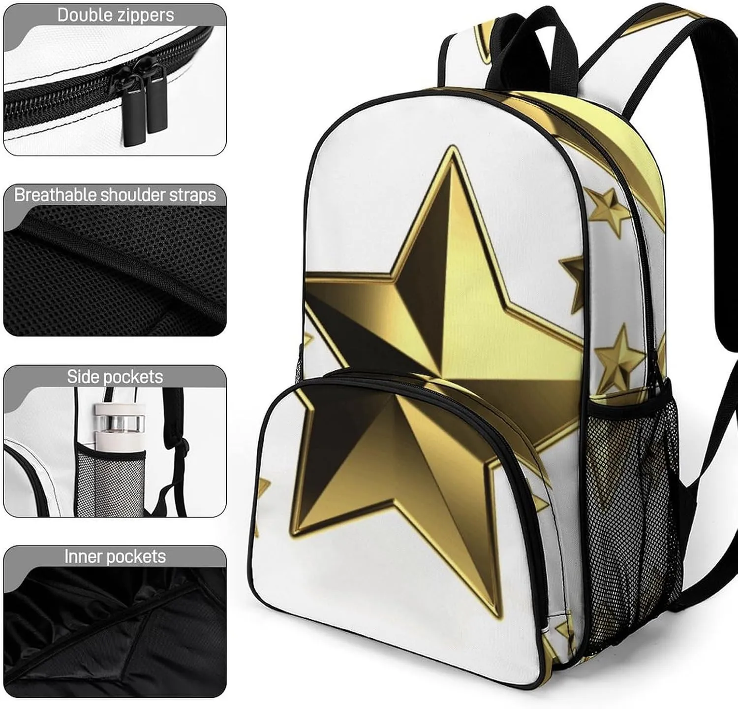 Travel Backpack for Women Men Lightweight 17 Inch Laptop Bag Gold Star Backpack Casual Daypack