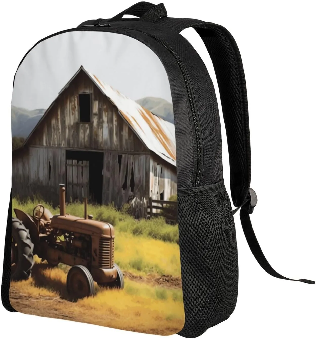Travel Backpack for Women Men Lightweight 17 inch Laptop Bag Old Wooden Barn with Rusted Tractor Backpack Casual Daypack