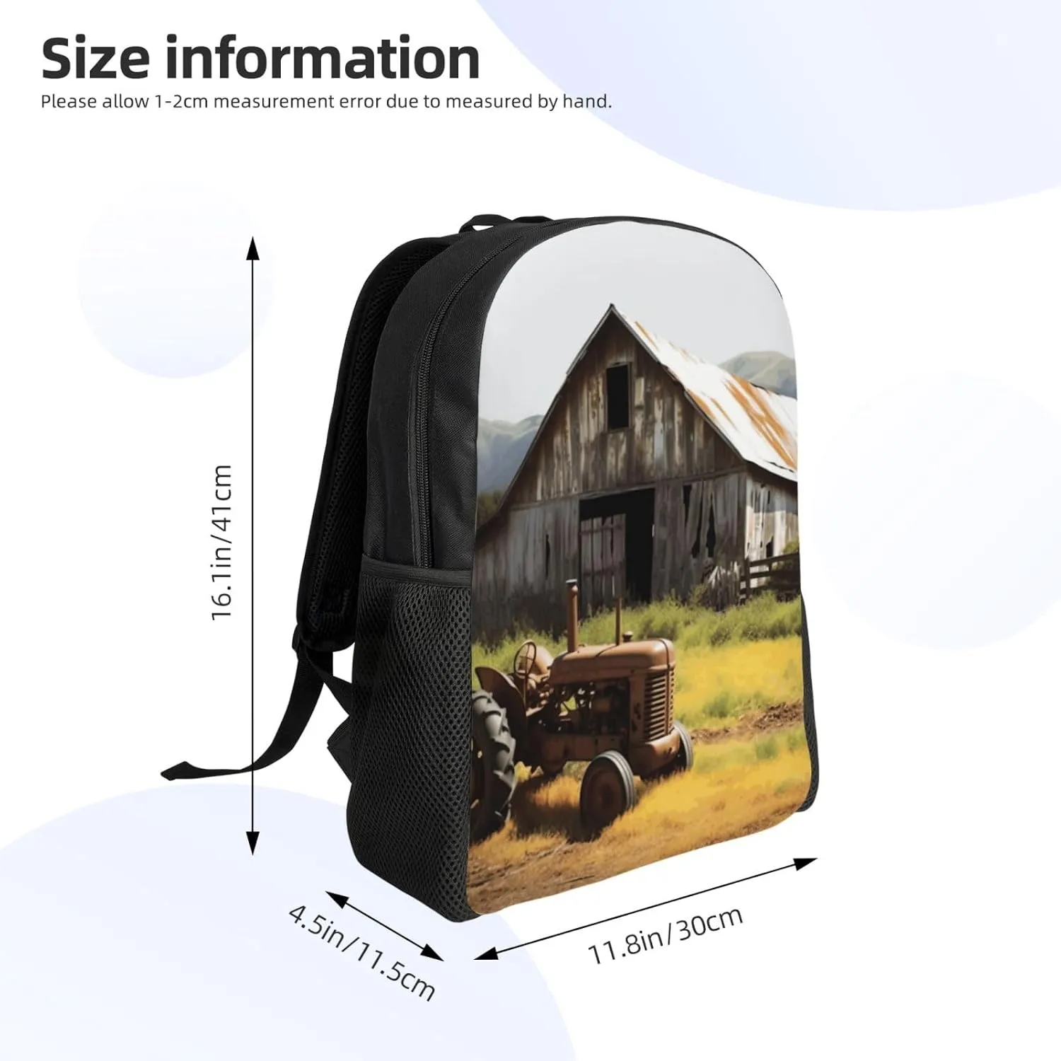 Travel Backpack for Women Men Lightweight 17 inch Laptop Bag Old Wooden Barn with Rusted Tractor Backpack Casual Daypack