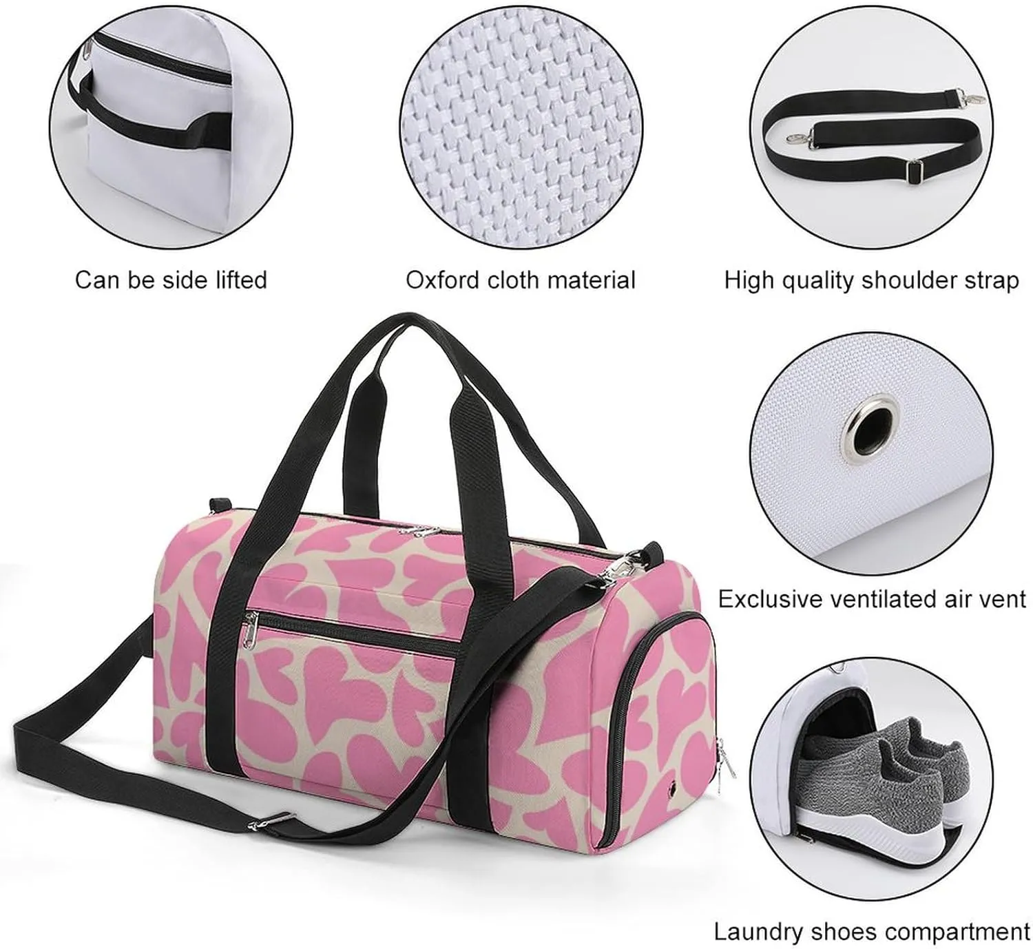 Trippy Psychedelic Hearts Fitness Large Gym Bag for Unisex with Shoe Compartment & Wet Pocket