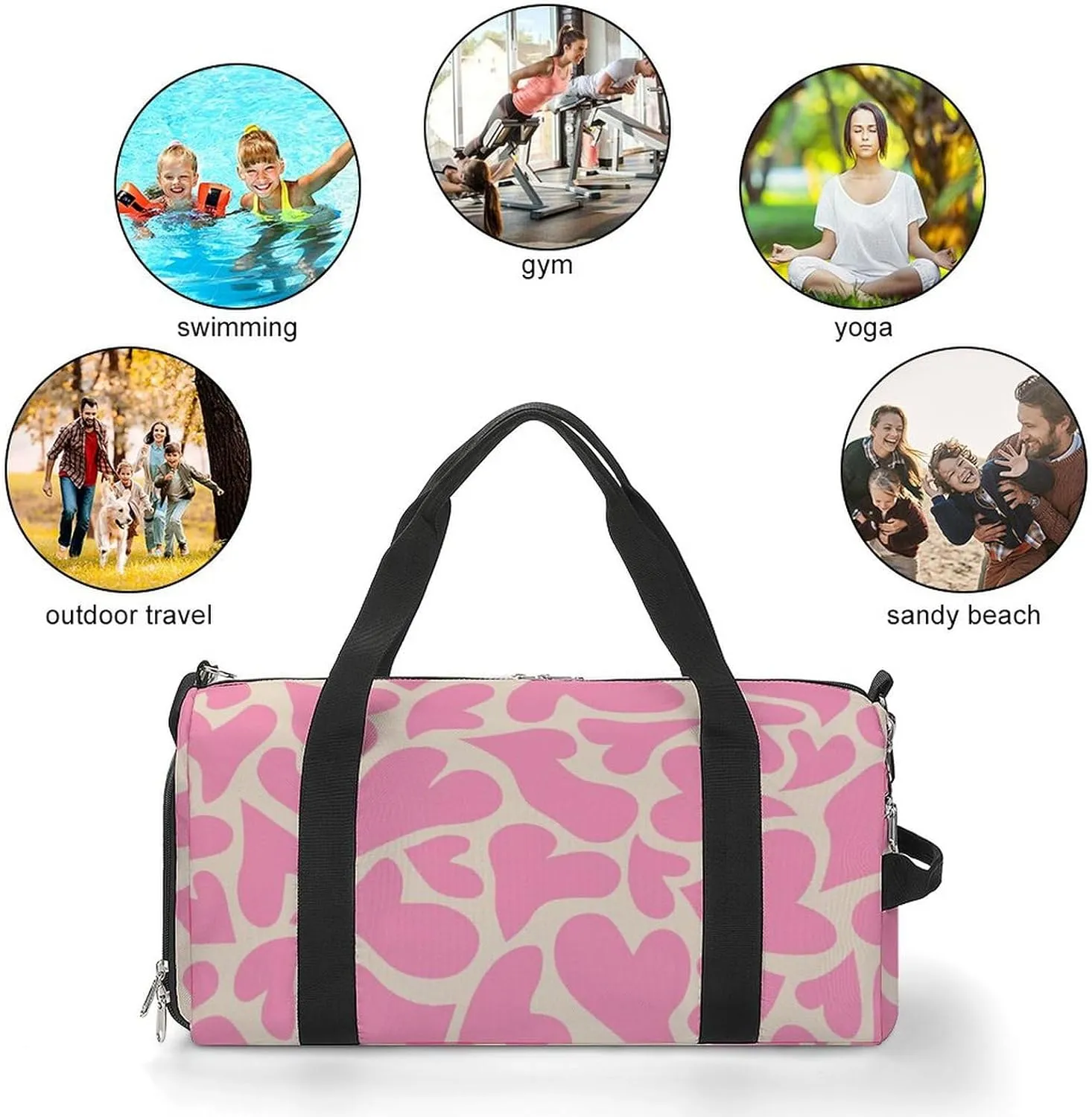 Trippy Psychedelic Hearts Fitness Large Gym Bag for Unisex with Shoe Compartment & Wet Pocket