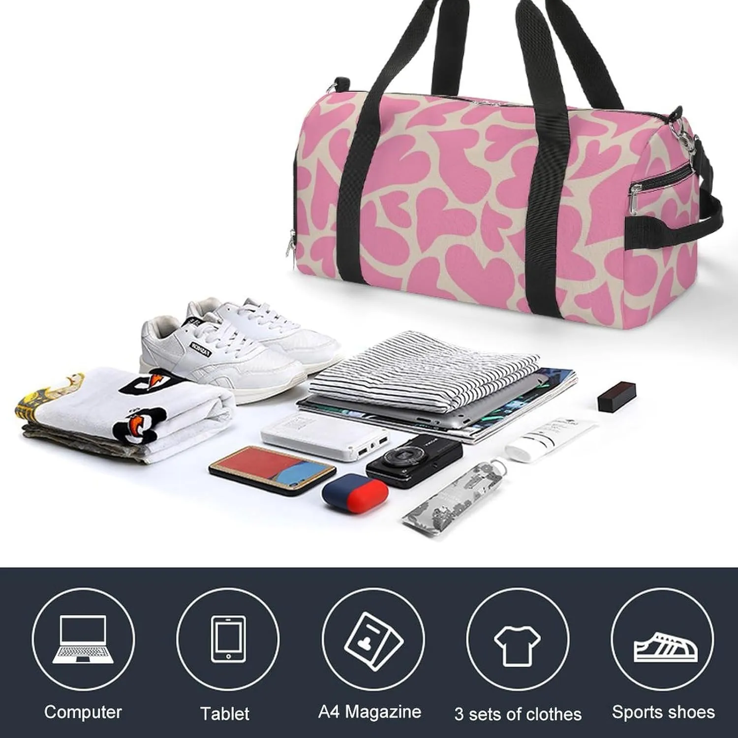 Trippy Psychedelic Hearts Fitness Large Gym Bag for Unisex with Shoe Compartment & Wet Pocket