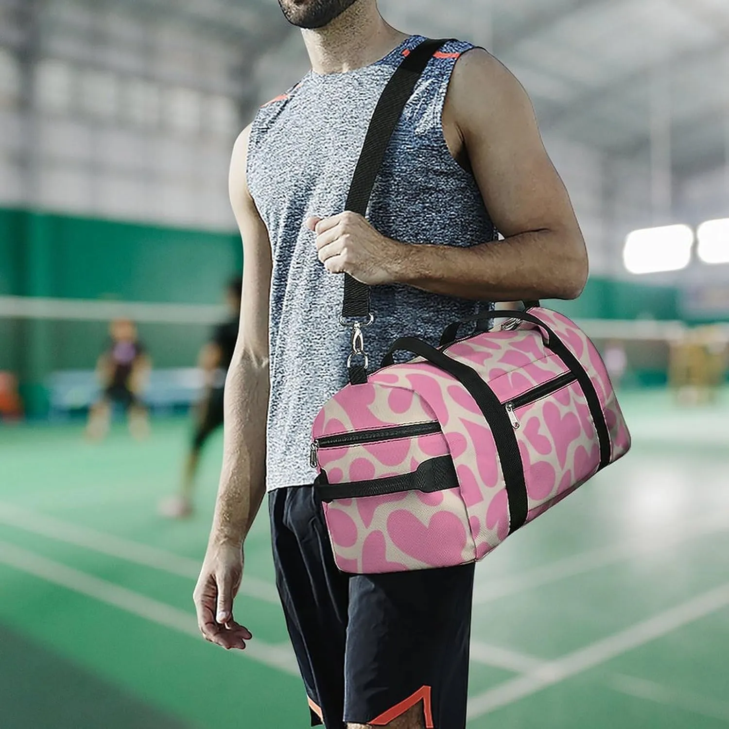 Trippy Psychedelic Hearts Fitness Large Gym Bag for Unisex with Shoe Compartment & Wet Pocket