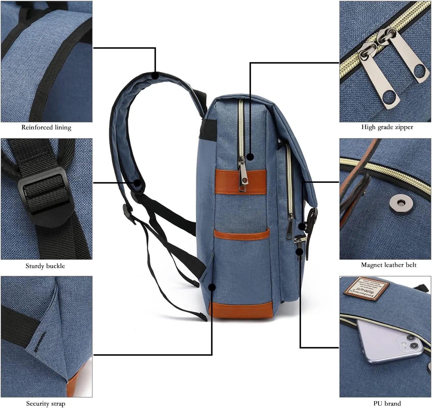 UGRACE Slim Business Laptop Backpack Casual Daypacks College Shoulder Bag for Men Women, Tear Resistant Unique Travelling Backpack Fits up to 15.6 Inch Laptop in Blue