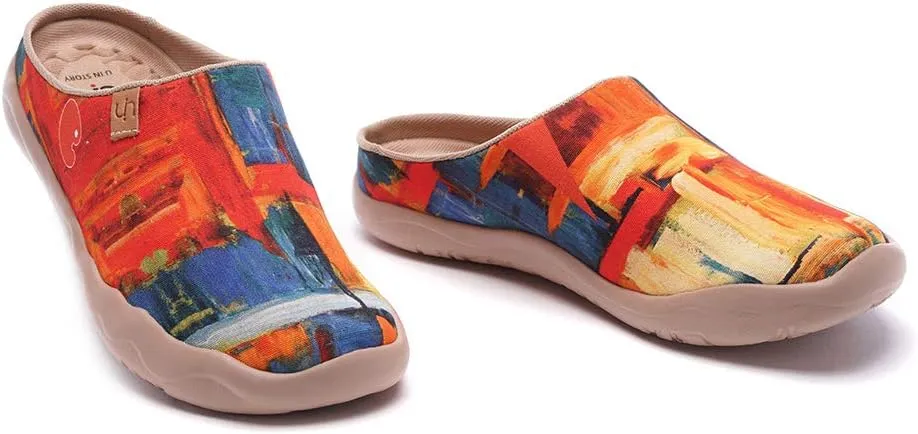 UIN Men's Painted Slipper Lightweight Comfort Mules Walking Casual Household Slip Ons Art Travel Shoes Malaga