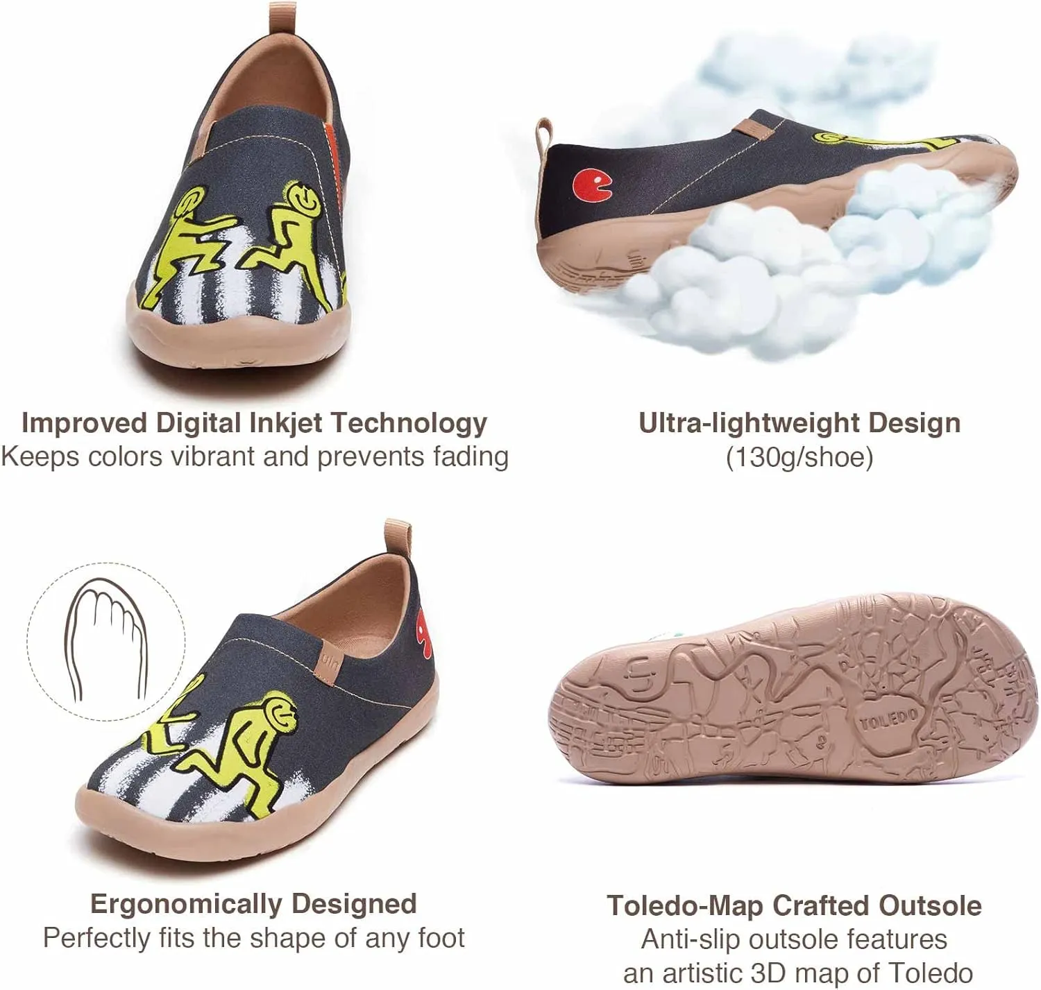 UIN Men's Slip Ons Canvas Lightweight Flats Sneakers Walking Casual Loafers Comfortable Art Painted Travel Shoes