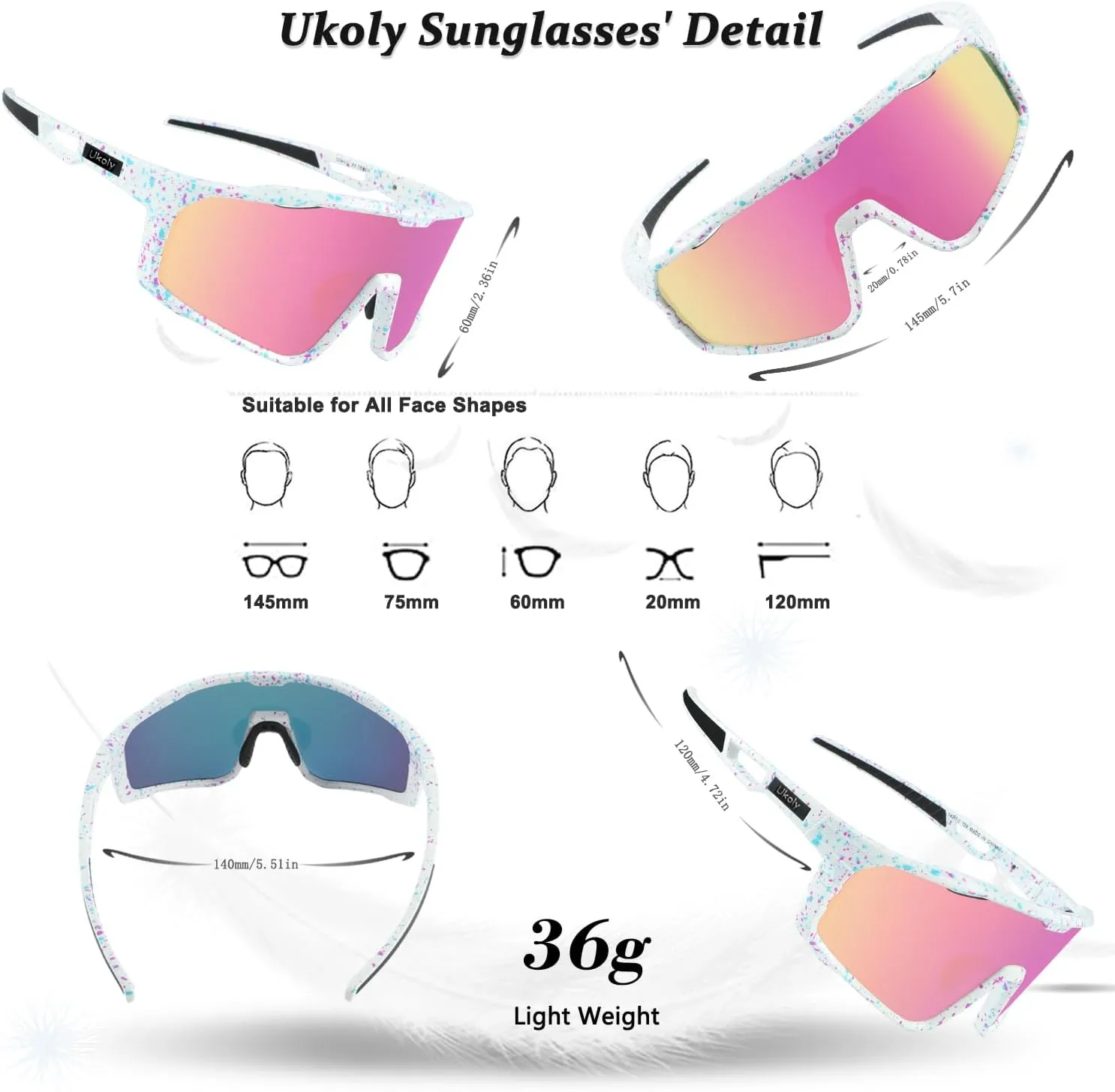 Ukoly Baseball/Running Sunglasses Cycling Glasses For Men Women,Sport Sunglasses HD Lens UV400 Protection TR90 Frame 620