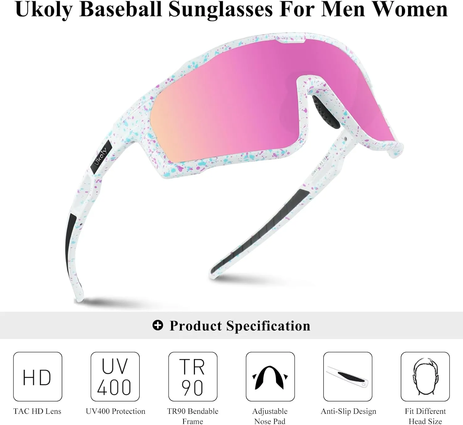 Ukoly Baseball/Running Sunglasses Cycling Glasses For Men Women,Sport Sunglasses HD Lens UV400 Protection TR90 Frame 620
