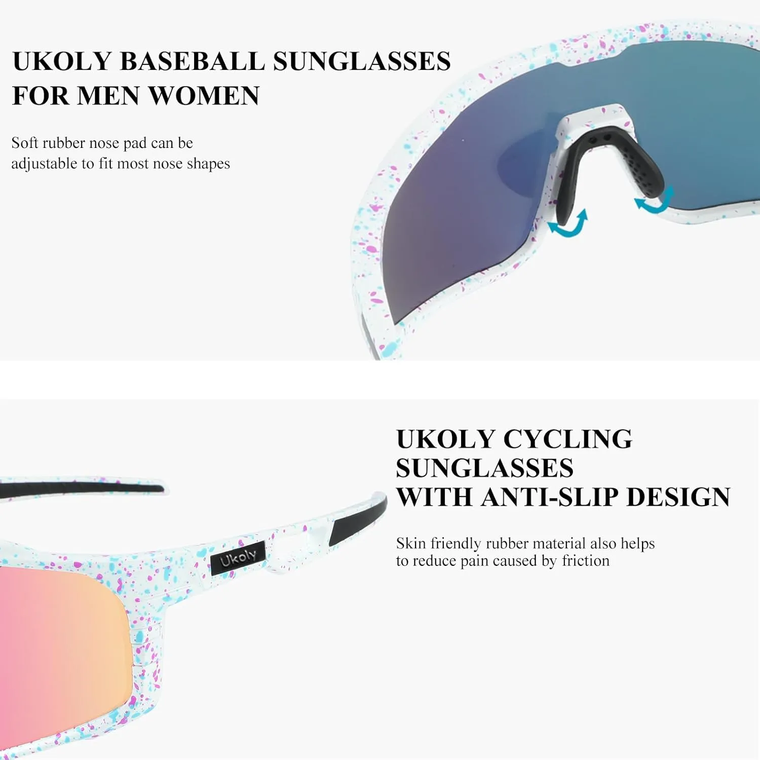 Ukoly Baseball/Running Sunglasses Cycling Glasses For Men Women,Sport Sunglasses HD Lens UV400 Protection TR90 Frame 620