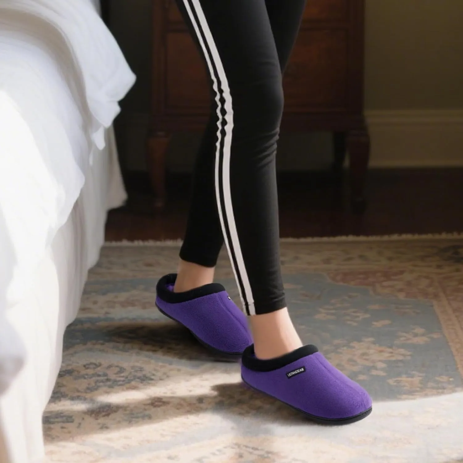 ULTRAIDEAS Women's Cozy Fleece-Lined Memory Foam Slippers with Anti-Slip Rubber Sole for Indoor/Outdoor