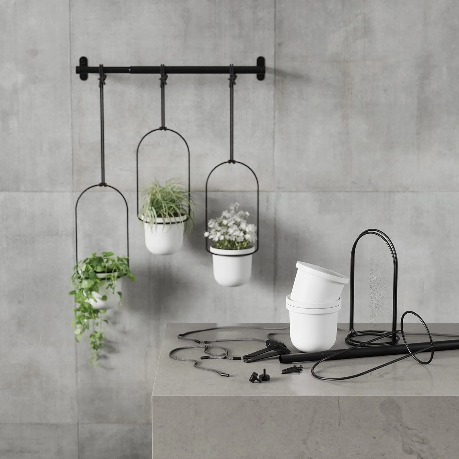 Umbra Triflora Hanging Planter for Window, Indoor Herb Garden, Set of 3, White/Black