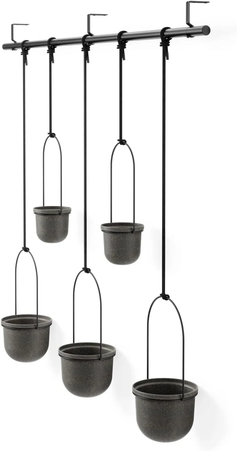 Umbra Triflora Hanging Planter for Window, Indoor Herb Garden, Set of 5, Black