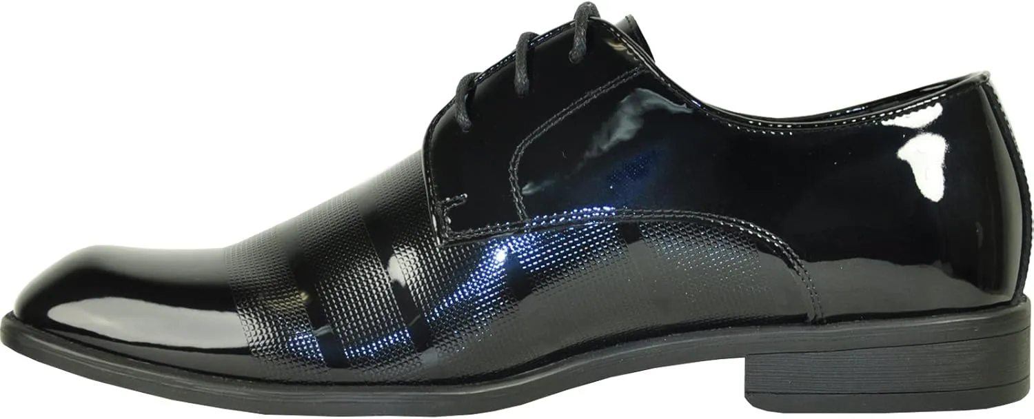 VANGELO Men Dress Shoe Oxford Formal Tuxedo for Prom Wedding - Wide Width Available Black Patent Cognac