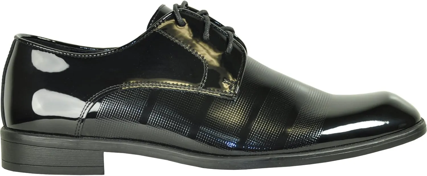 VANGELO Men Dress Shoe Oxford Formal Tuxedo for Prom Wedding - Wide Width Available Black Patent Cognac