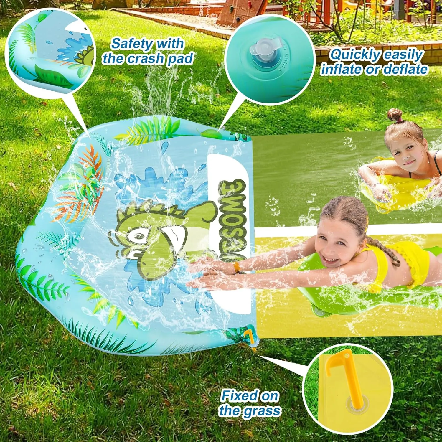 VEEST 33 FT Extra Long Water Slides for Kids Adults, Giant Double Lawn Water Slip Heavy Duty with 2 Bodyboards, Summer Water Slides Toys with Crash Pad for Backyard Outdoor