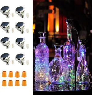 VOOKRY Solar Wine Bottle Lights with Cork 8 Pack 20 LEDs Fairy Lights String Silver Wire Light,for Party,Christmas,Mother's Day,Wedding Center or Table Decorations, Multicolor