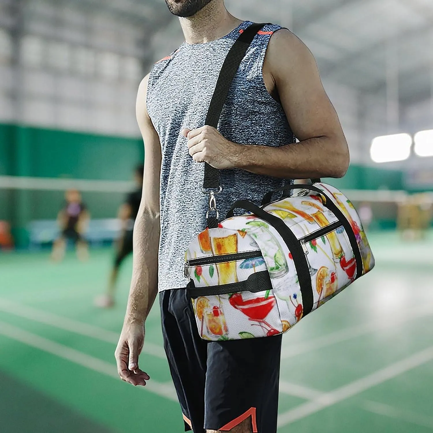 Watercolor Cocktails Fitness Large Gym Bag for Unisex with Shoe Compartment & Wet Pocket