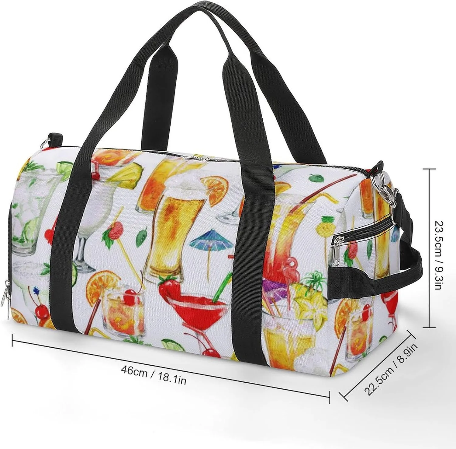 Watercolor Cocktails Fitness Large Gym Bag for Unisex with Shoe Compartment & Wet Pocket