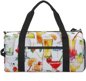 Watercolor Cocktails Fitness Large Gym Bag for Unisex with Shoe Compartment & Wet Pocket