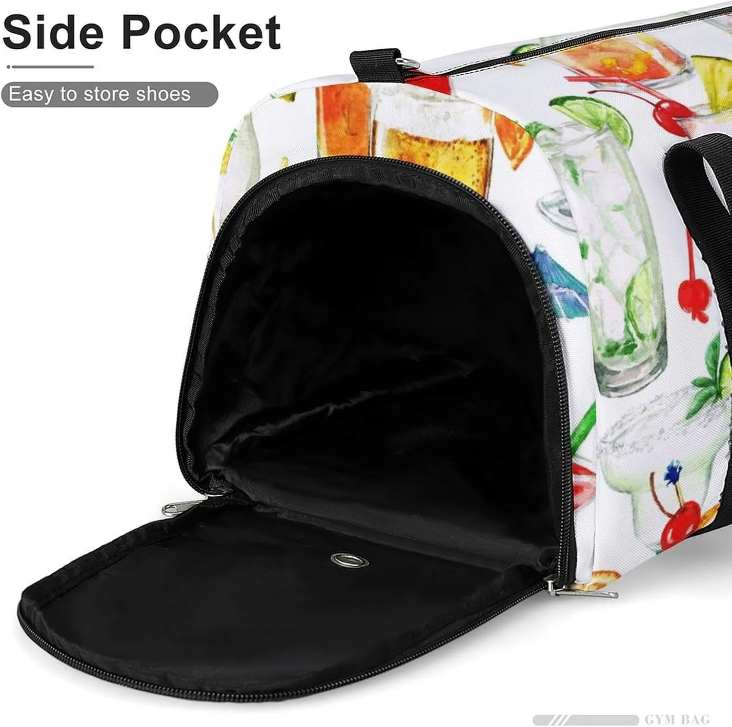 Watercolor Cocktails Fitness Large Gym Bag for Unisex with Shoe Compartment & Wet Pocket