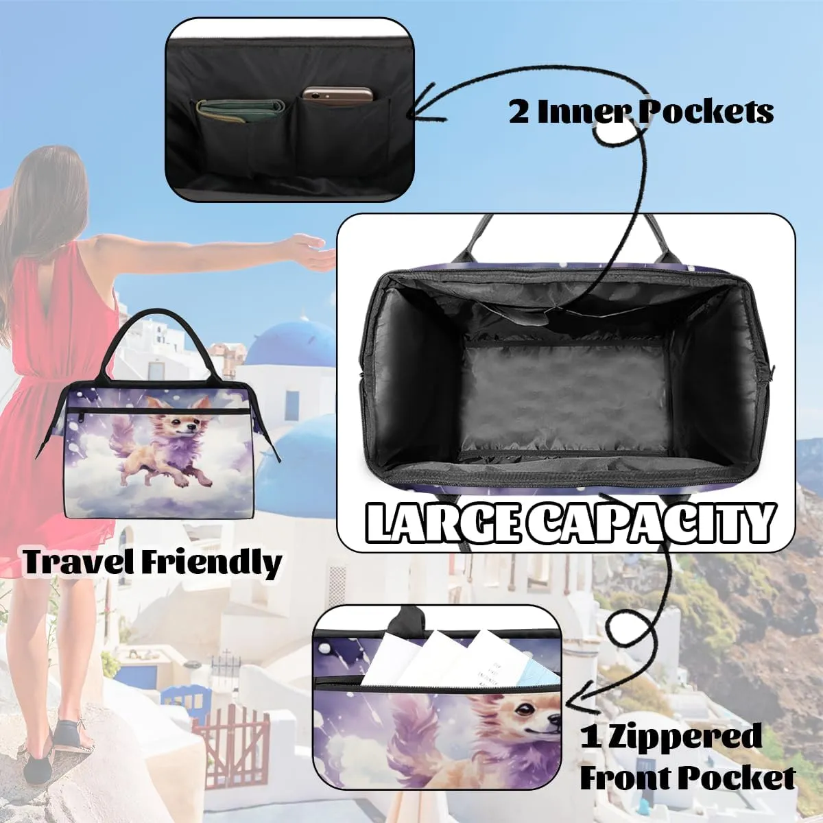 Watercolor Cute Dog Cloud Travel Duffle Bag, Waterproof Duffel Bag Weekender Overnight Carry On Bag Lightweight Sport Gym Bag for Men Women