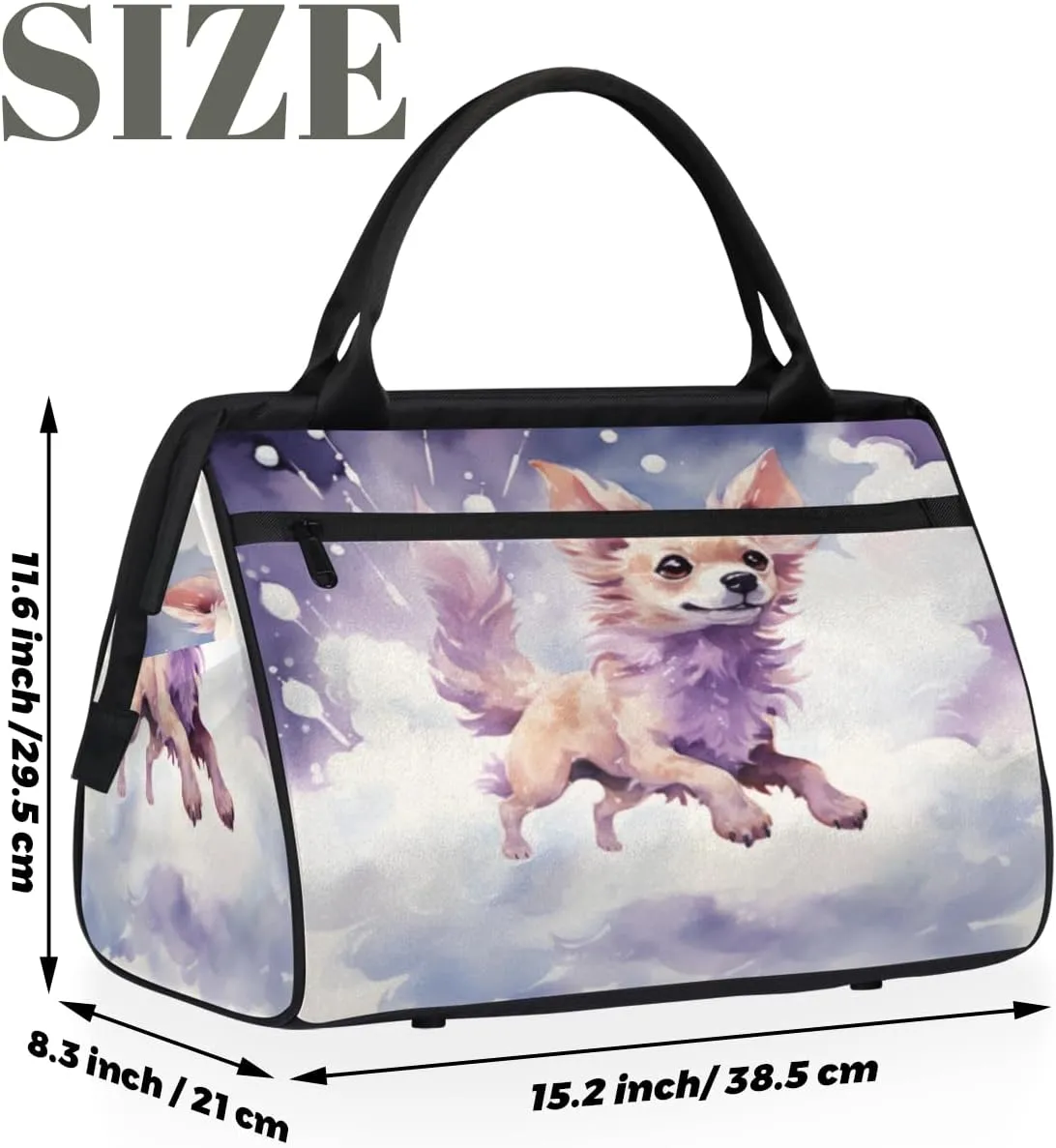 Watercolor Cute Dog Cloud Travel Duffle Bag, Waterproof Duffel Bag Weekender Overnight Carry On Bag Lightweight Sport Gym Bag for Men Women
